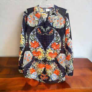 Cabi S Amour Semi Sheer Navy Floral Blouse Style 3072